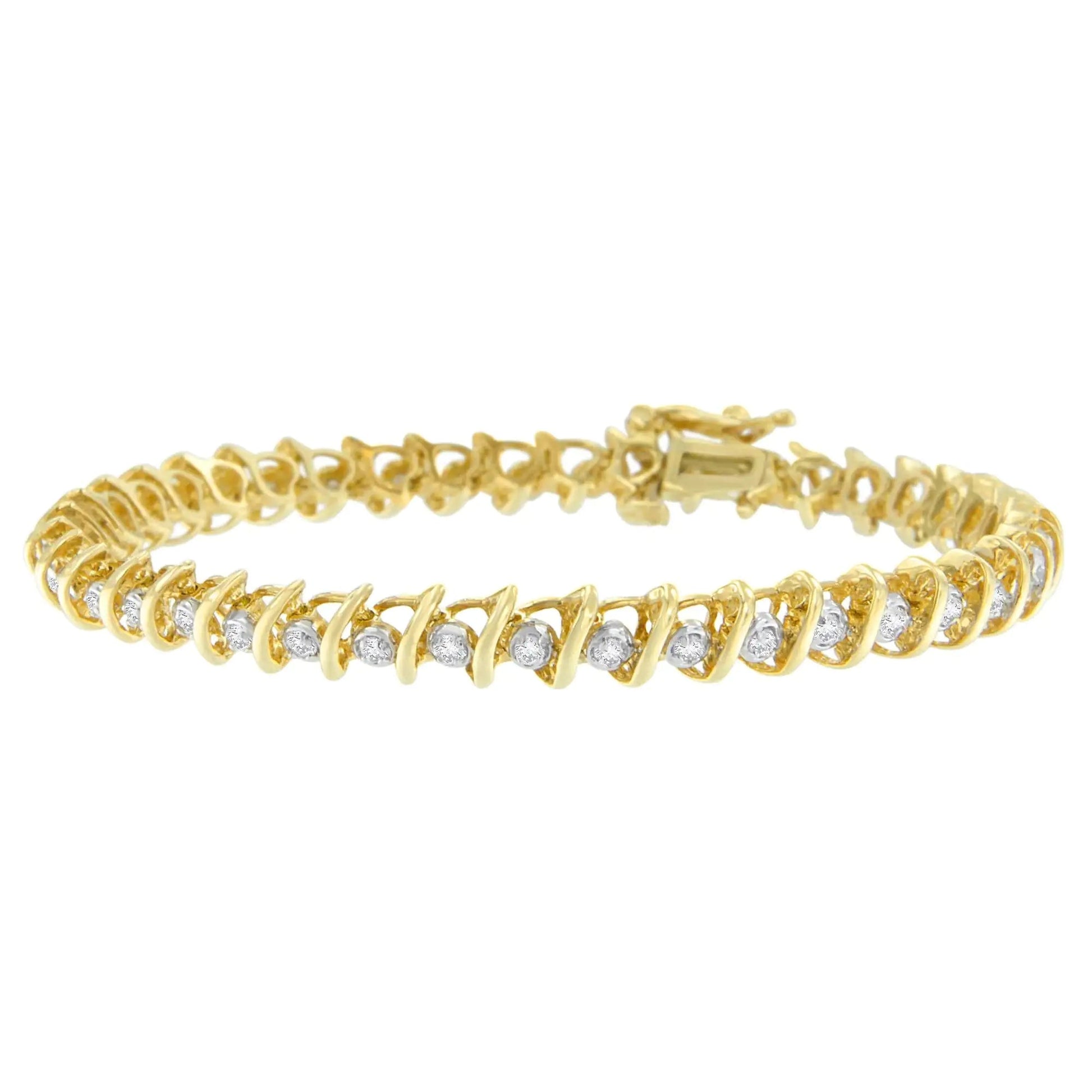 10K Yellow Gold Round Cut Diamond 'S' Bracelet (1.00 cttw, I-J Color, I2-I3 Clarity) WEM Support (www.WEM.support)