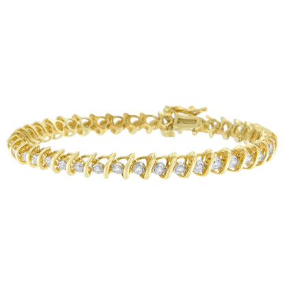 10K Yellow Gold Round Cut Diamond 'S' Bracelet (1.00 cttw, I-J Color, I2-I3 Clarity) WEM Support (www.WEM.support)