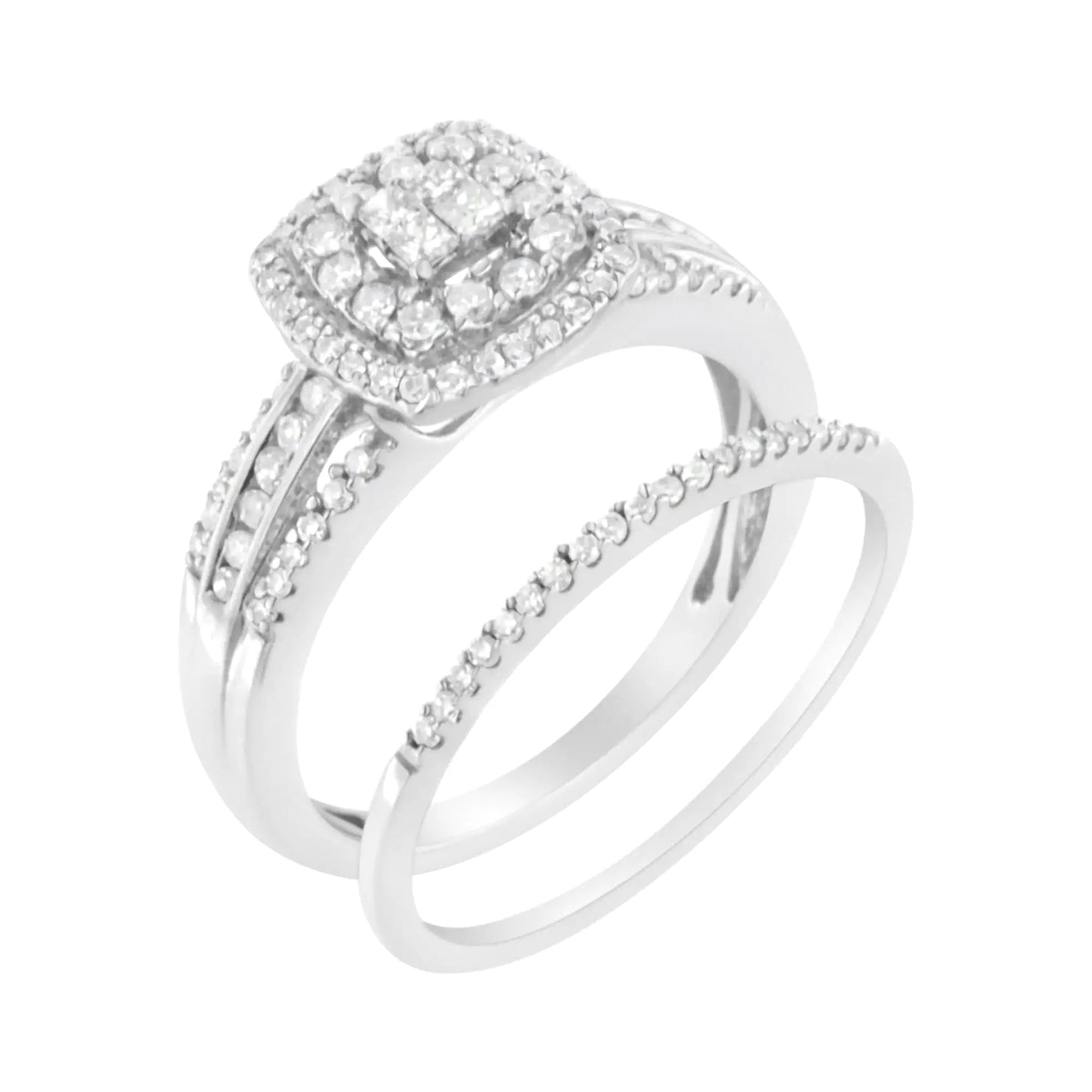 10K White Gold 1/2 cttw Round and Princess-Cut Diamond Engagement Ring and Band Set (H-I Color, I1-I2 Clarity) WEM Support (www.WEM.support)
