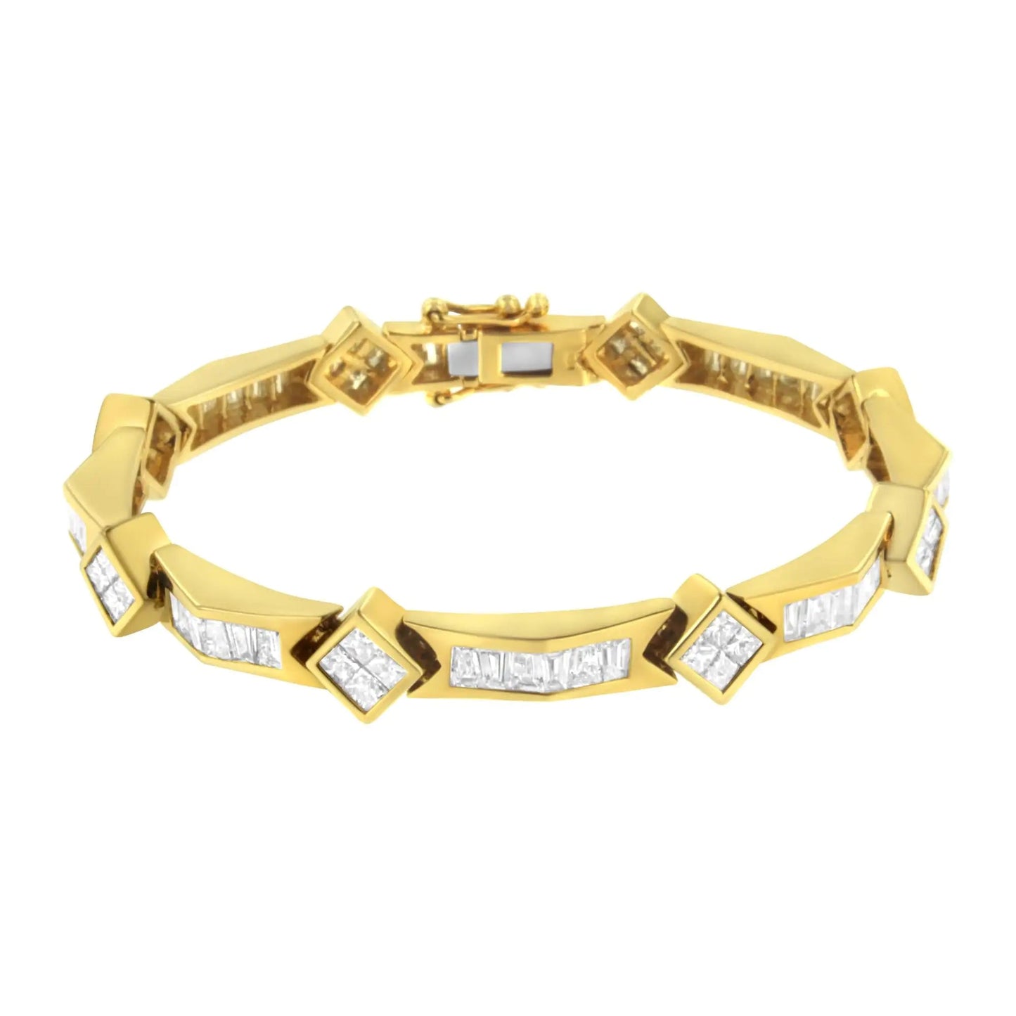 14K Yellow Gold 5-3/8 Cttw Baguette & Princess Cut Diamond 7" Geometric Link Tennis Bracelet (H-I Color, SI1-SI2 Clarity) WEM Support (www.WEM.support)