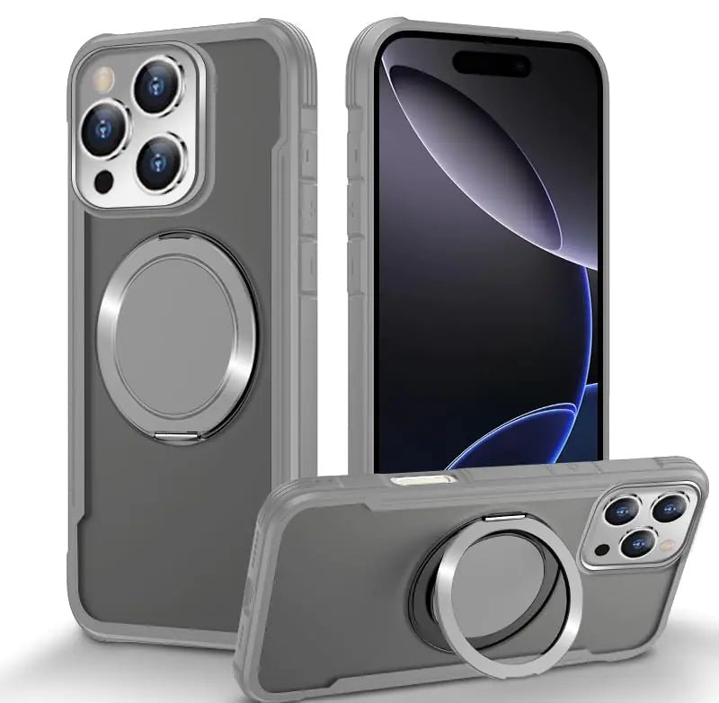 BIGFACE Silicone Case for iPhone 16 Plus with Stand, 360° Rotatable Magnetic Ring Holder Compatible with Magsafe, Military - Grade Drop Protection Case for iPhone 16 Plus Gray Matte - Catch Cards