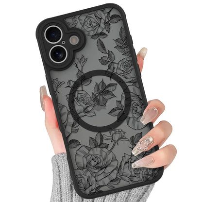BITOBE Floral Case for iPhone 13 [Compatible with MagSafe] Cute Flower Pattern Case for Women Girls Soft TPU Bumper Translucent Magnetic Slim Protective Cover - Black Rose - Catch Cards