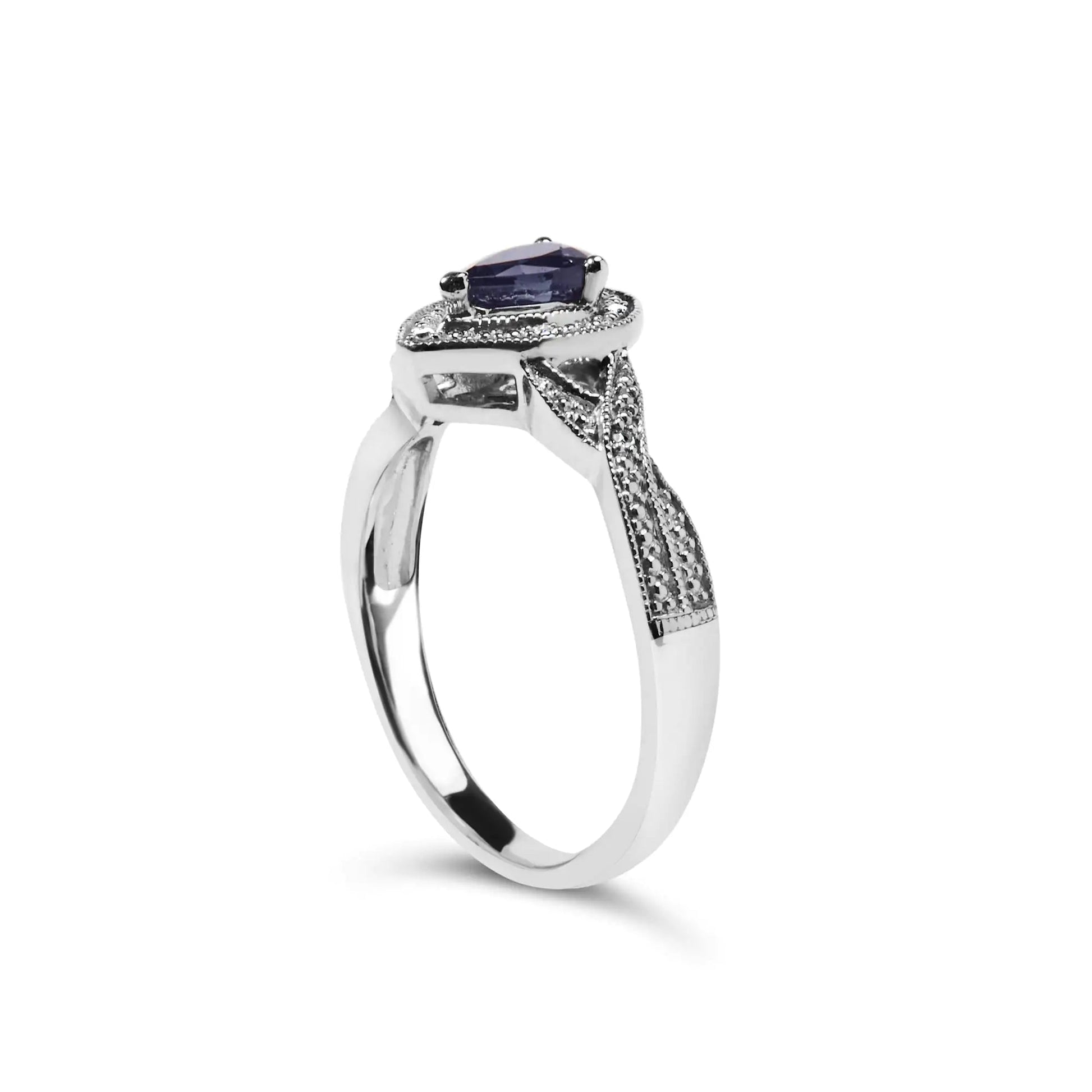 .925 Sterling Silver 6x4mm Pear Sapphire Gemstone with Diamond Accent Fashion Halo Ring (H-I Color, SI1-SI2 Clarity) WEM Support (www.WEM.support)
