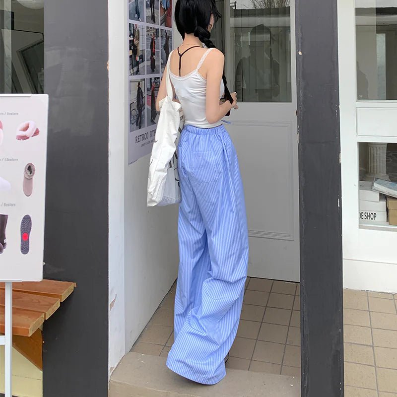Blue Striped High - Waist Pants - Catch Cards