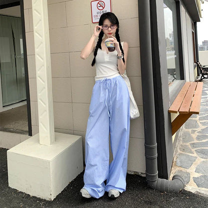 Blue Striped High - Waist Pants - Catch Cards