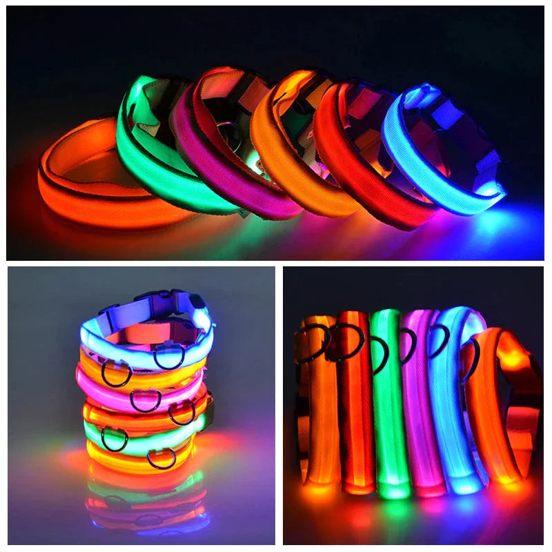 LED Adjustable Dog Collar Blinking Flashing Light Up Glow Pets Safety Waterproof WEM Support (www.WEM.support)