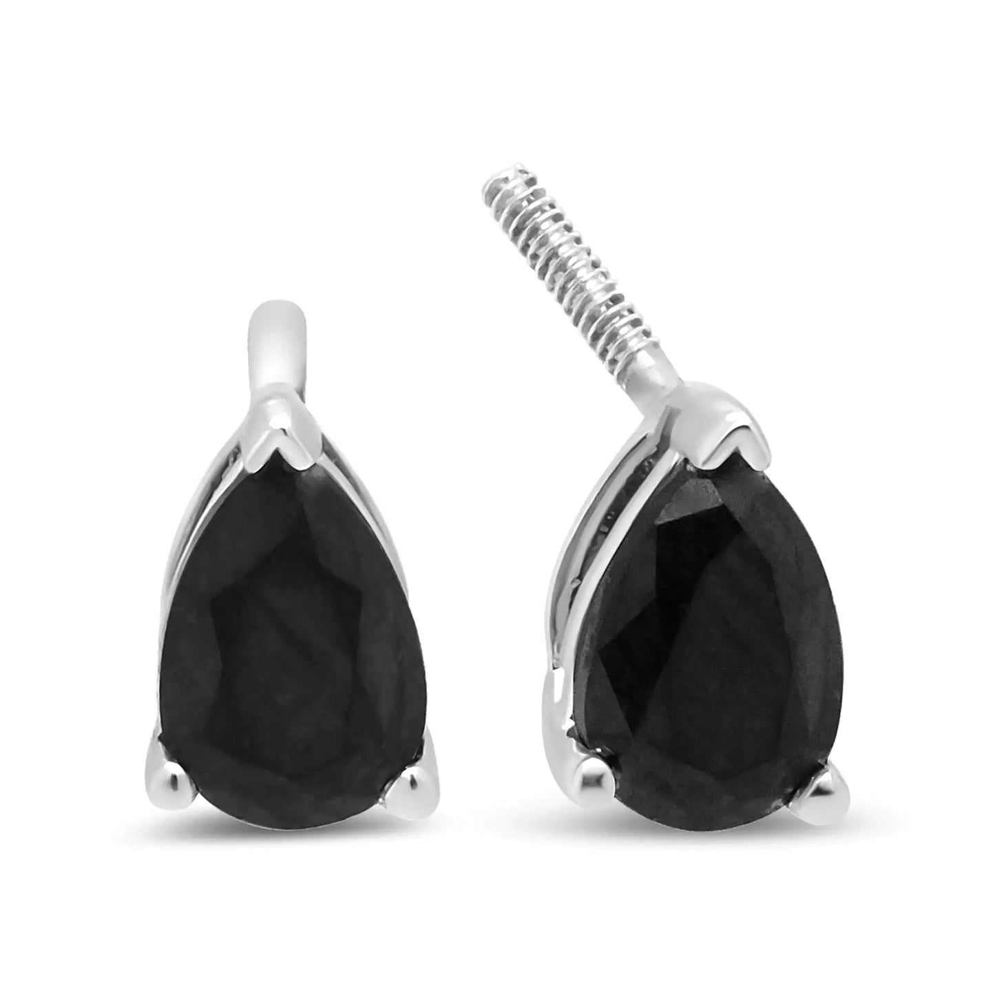 14K White Gold Treated Black Pear Shaped Solitaire Diamond 3 Prong Stud Earrings (Black Color, VS2-SI1 Clarity) WEM Support (www.WEM.support)