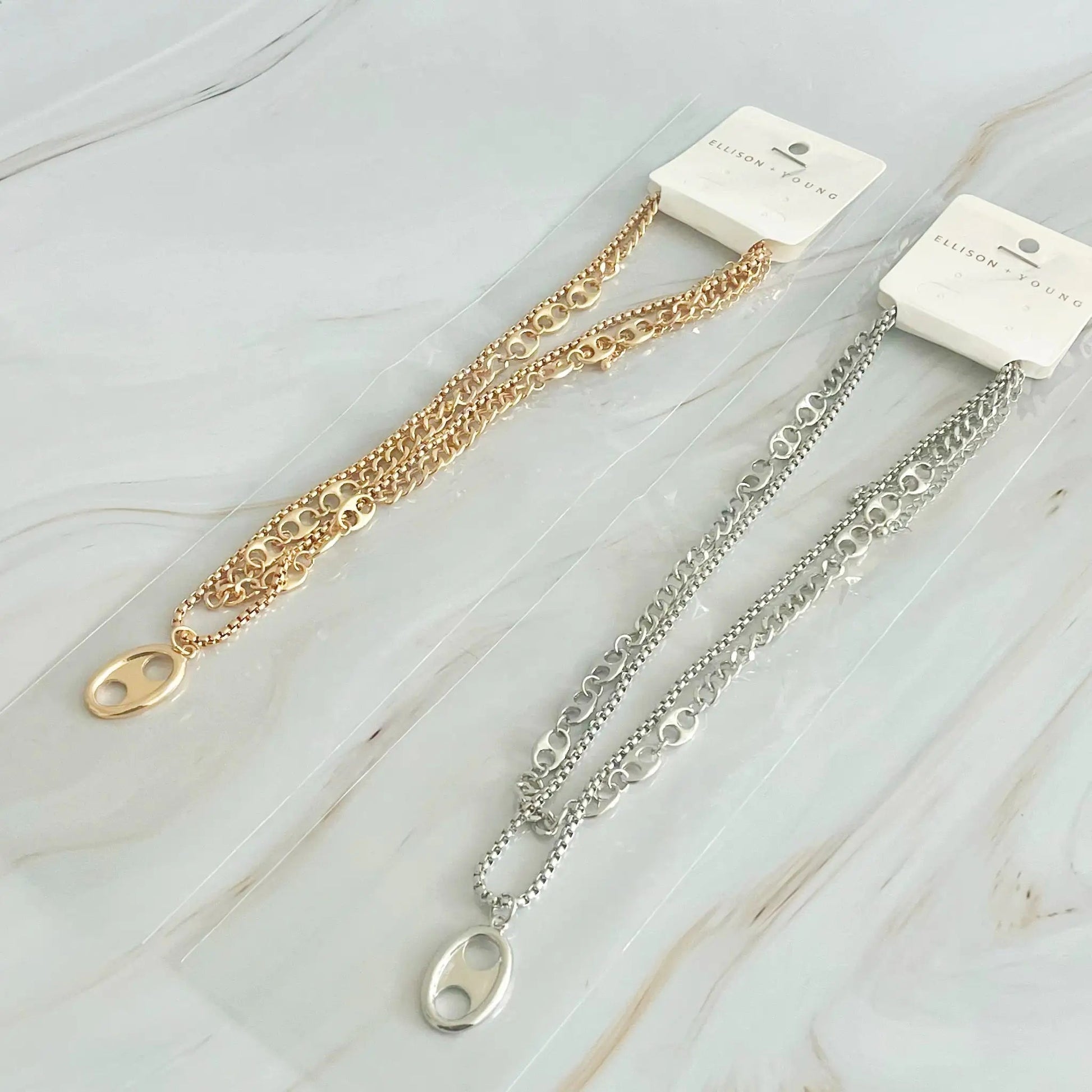 Button Charm Golden Necklace Set - Catch Cards