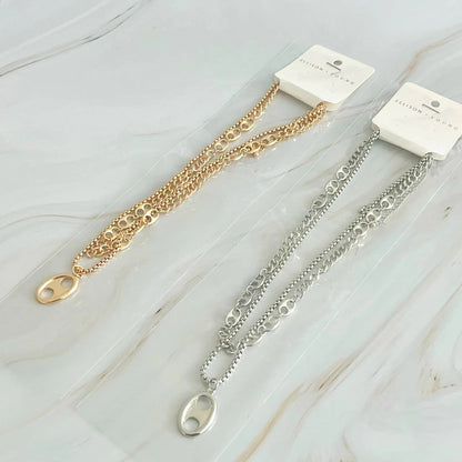 Button Charm Golden Necklace Set - Catch Cards