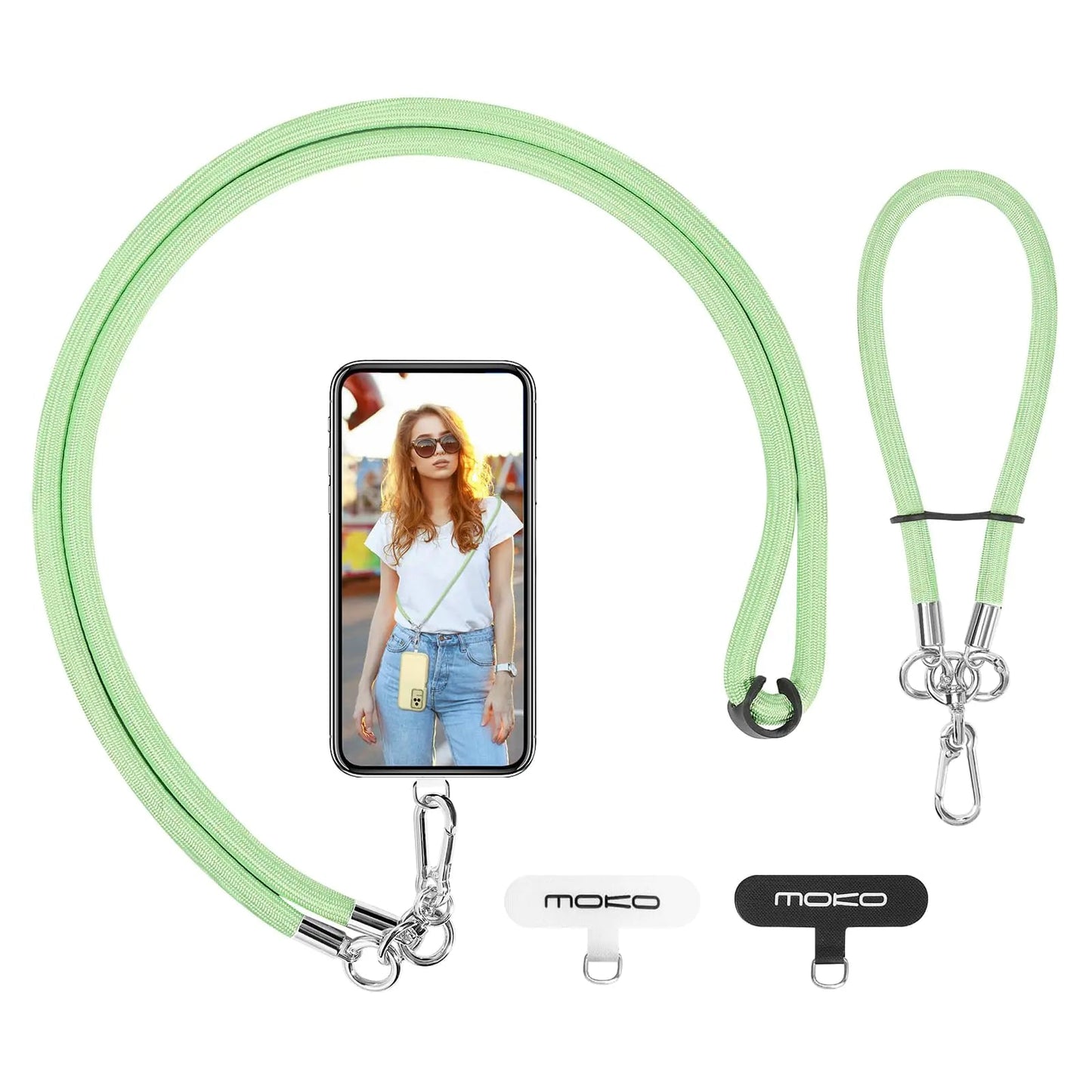 MoKo Crossbody Phone Lanyard, Adjustable Cell Phone Lanyard, Premium 8mm Thick Rope Mobile Phone Lanyard for iPhone, Samsung,and More | Phone Neck Strap×1, Wrist Strapx1, Lanyard Patch×2, Black HejK.com