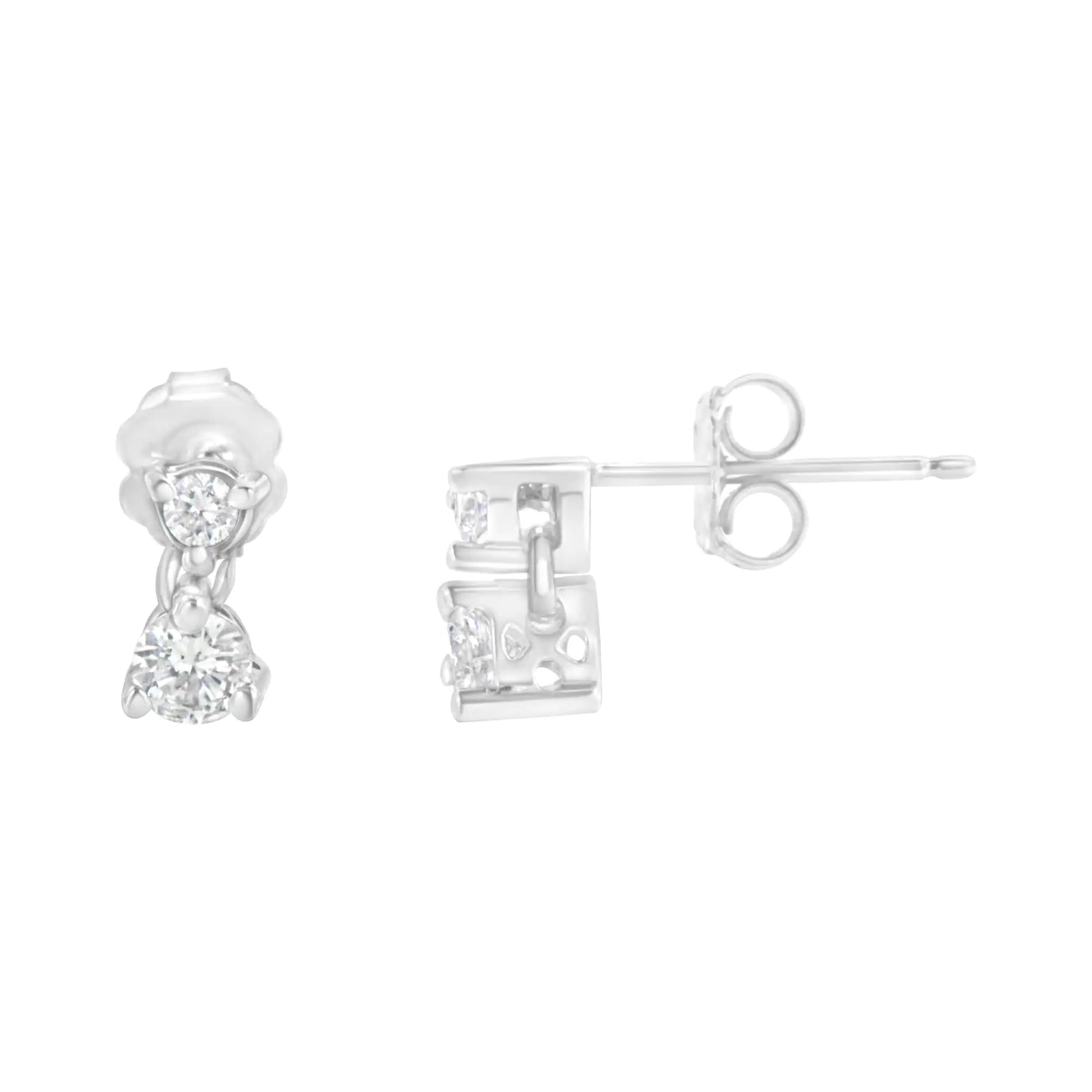 14KT White Gold 1/2 cttw Double Diamond Dangle Stud Earrings (H-I, I1-I2) WEM Support (www.WEM.support)