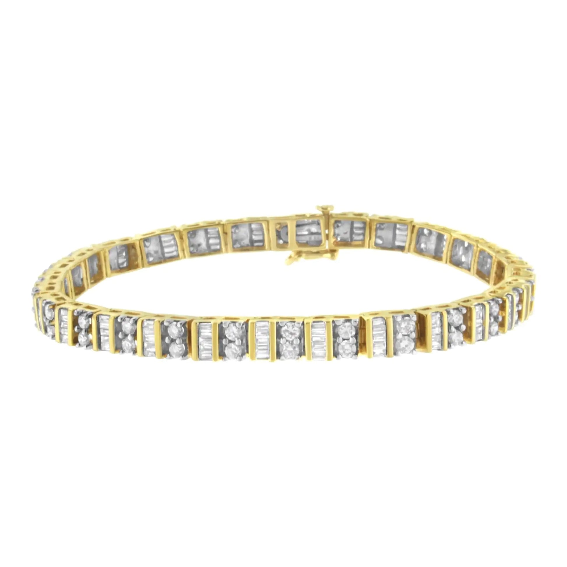 14KT Yellow Gold 4.0 Cttw Baguette & Round Brilliant-Cut Diamond Channel & Prong-Set Tennis Bracelet (H-I Color, SI2-I1 Clarity) - 7" WEM Support (www.WEM.support)