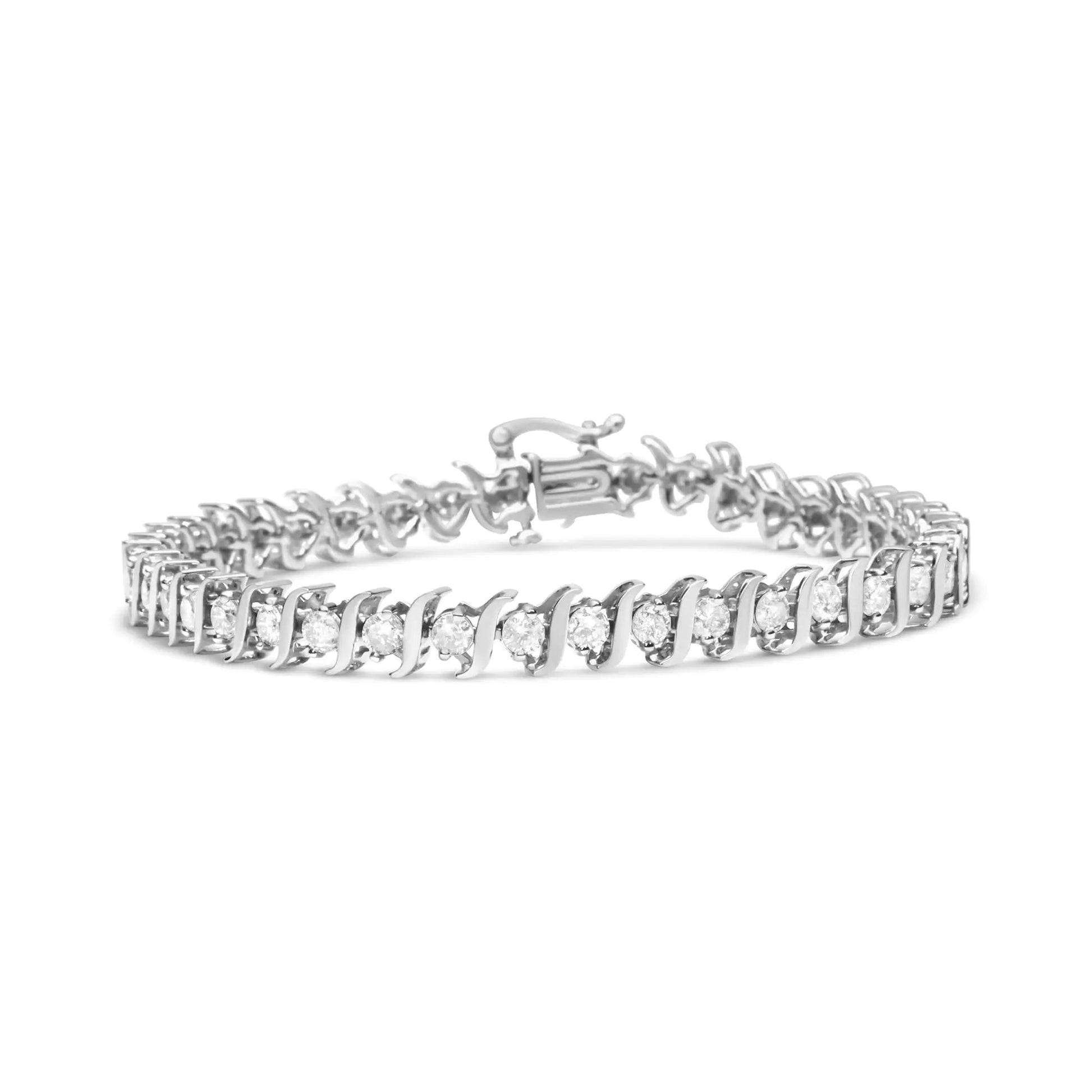 .925 Sterling Silver 4.00 Cttw Round-Cut Diamond "S"-Link Tennis Bracelet (I-J Color, I3 Clarity) - Size 7" WEM Support (www.WEM.support)