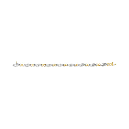 10K Two Tone Gold 1.00 Cttw Channel Set Baguette Diamond Chevron Wave Link 7" Bracelet (I-J Color, I2-I3 Clarity) WEM Support (www.WEM.support)