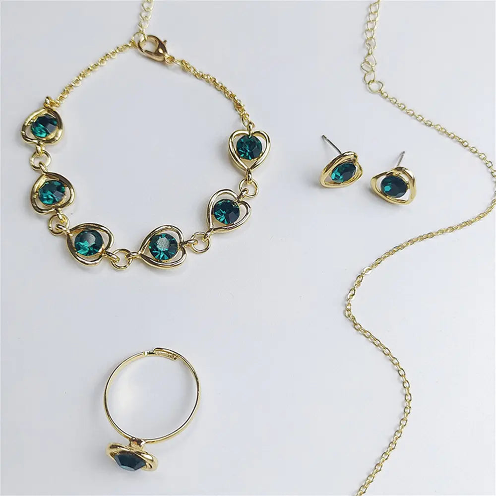 Luxury Cutout Heart Colored Zircon Stud Earring Bracelet Necklace WEM Support (www.WEM.support)