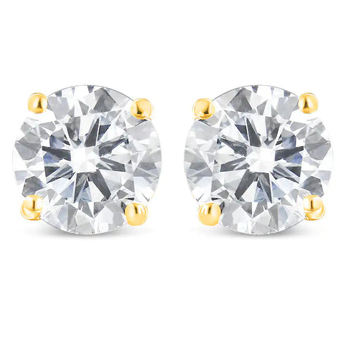 14K Yellow Gold 1-1/2 Cttw Round Brilliant-Cut Diamond Classic 4-Prong Stud Earrings with Screw Backs (K-L Color, SI1-SI2 Clarity) WEM Support (www.WEM.support)