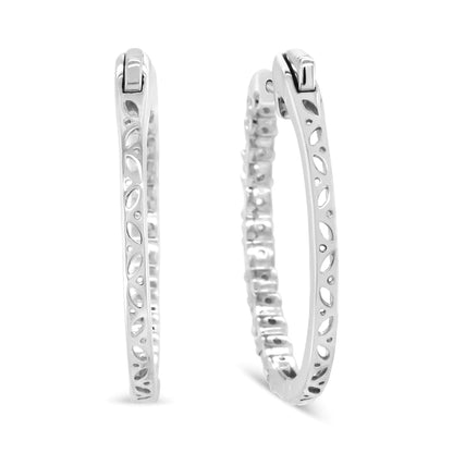 14K White Gold 1 3/4 Cttw Round and Baguette Diamond Hoop Earrings - (H-I Color, SI2-I1 Clarity) WEM Support (www.WEM.support)