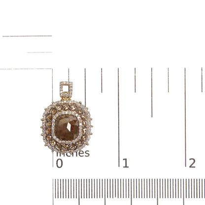 14K Yellow Gold 4 1/5 Cttw Fancy Color Rose Cut Diamond Cushion Shaped Triple Halo 18" Inch Pendant Necklace (Fancy Color, I2-I3 Clarity) WEM Support (www.WEM.support)