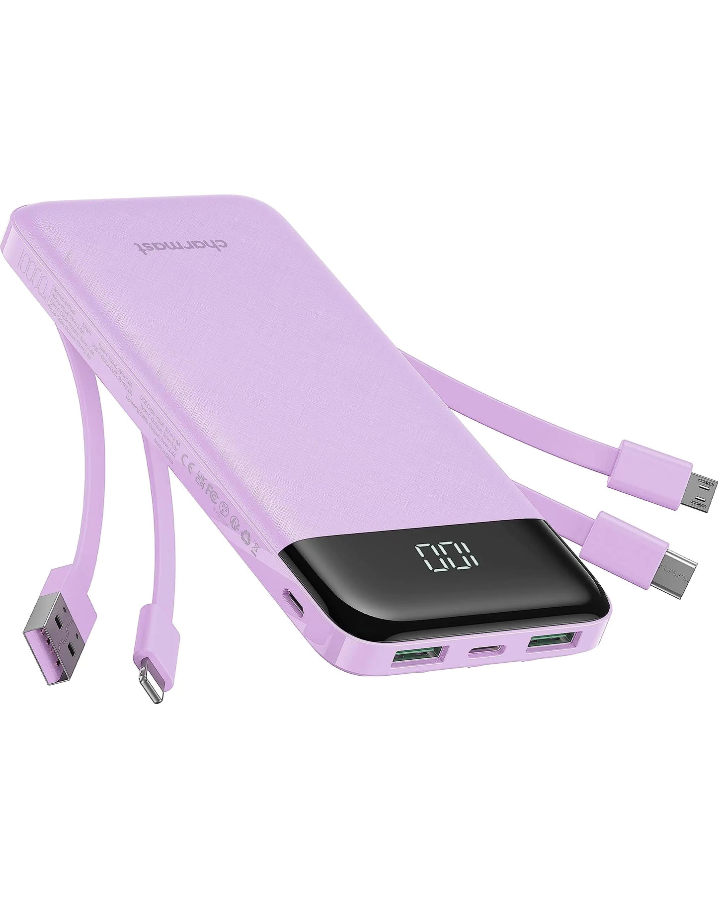 Portable Charger with Built in Cables, Portable Charger with Cords Wires Slim 10000mAh Travel Essentials Battery Pack 6 Outputs 3A High Speed Power Bank for iPhone Samsung Pixel LG Moto iPad HejK.com