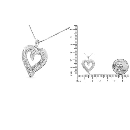 .925 Sterling Silver 3/4 Cttw Round and Baguette-Cut Diamond Open Heart 18" Pendant Necklace (I-J Color, I2-I3 Clarity) WEM Support (www.WEM.support)