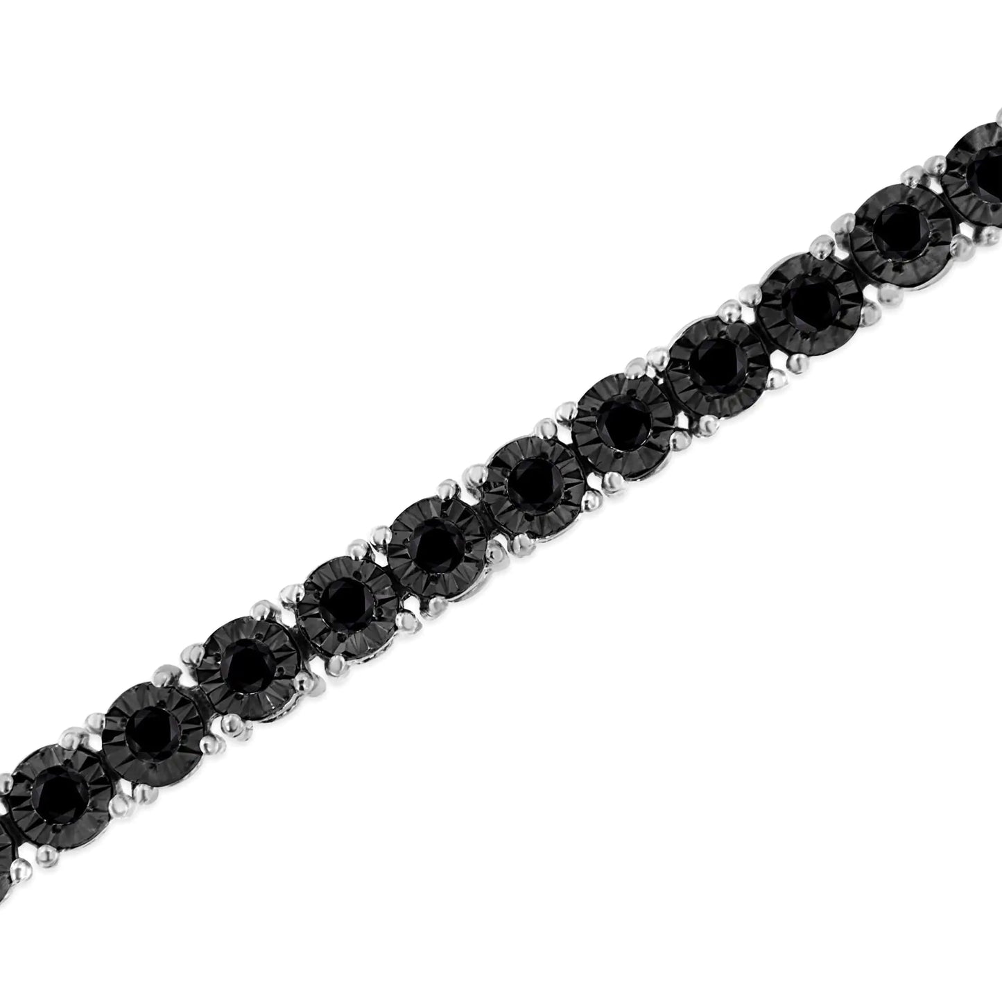.925 Sterling Silver 1.0 Cttw Miracle-Set Treated Black Diamond Round Miracle Plate Tennis Bracelet (Black Color, I3 Clarity) - 7.25" WEM Support (www.WEM.support)
