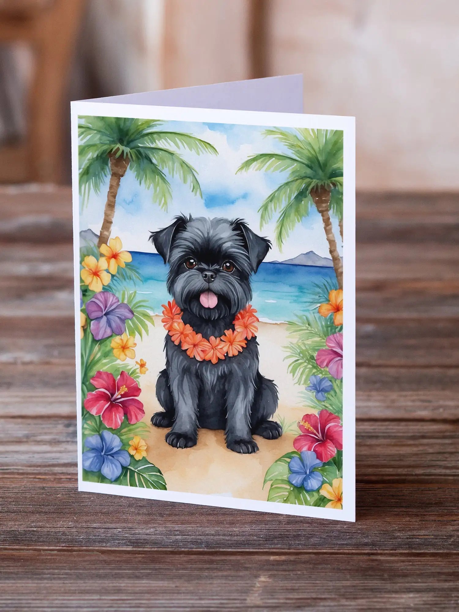 Affenpinscher Luau Greeting Cards Pack of 8 WEM Support (www.WEM.support)