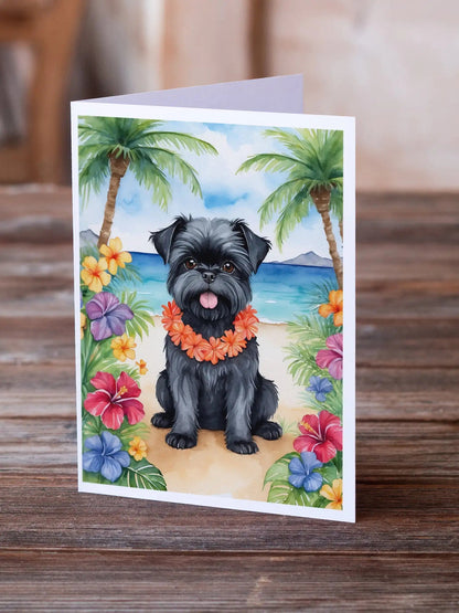 Affenpinscher Luau Greeting Cards Pack of 8 WEM Support (www.WEM.support)