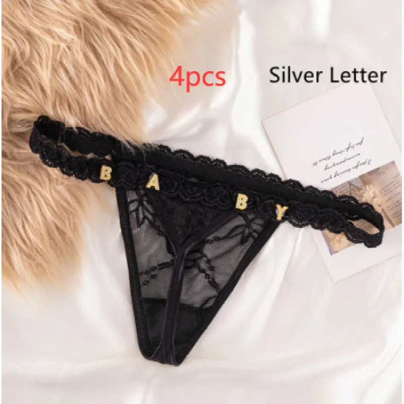 Women's Lace Transparent Rhinestone Letter Shorts WEM Support (www.WEM.support)