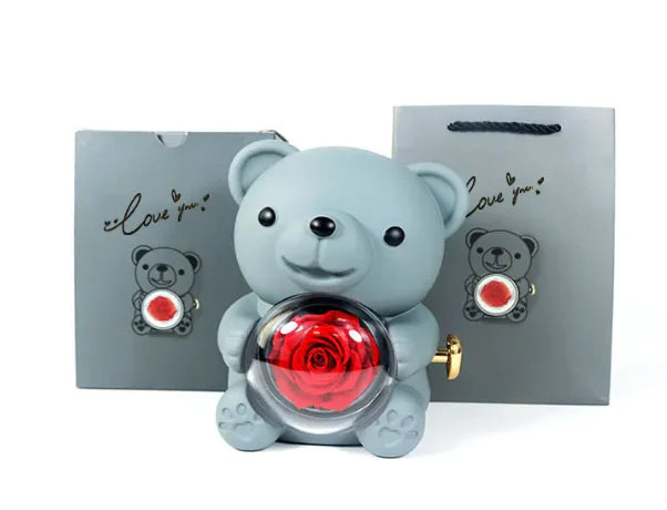 Eternal Rose Teddy Bear Jewelry Box & Necklace WEM Support (www.WEM.support)