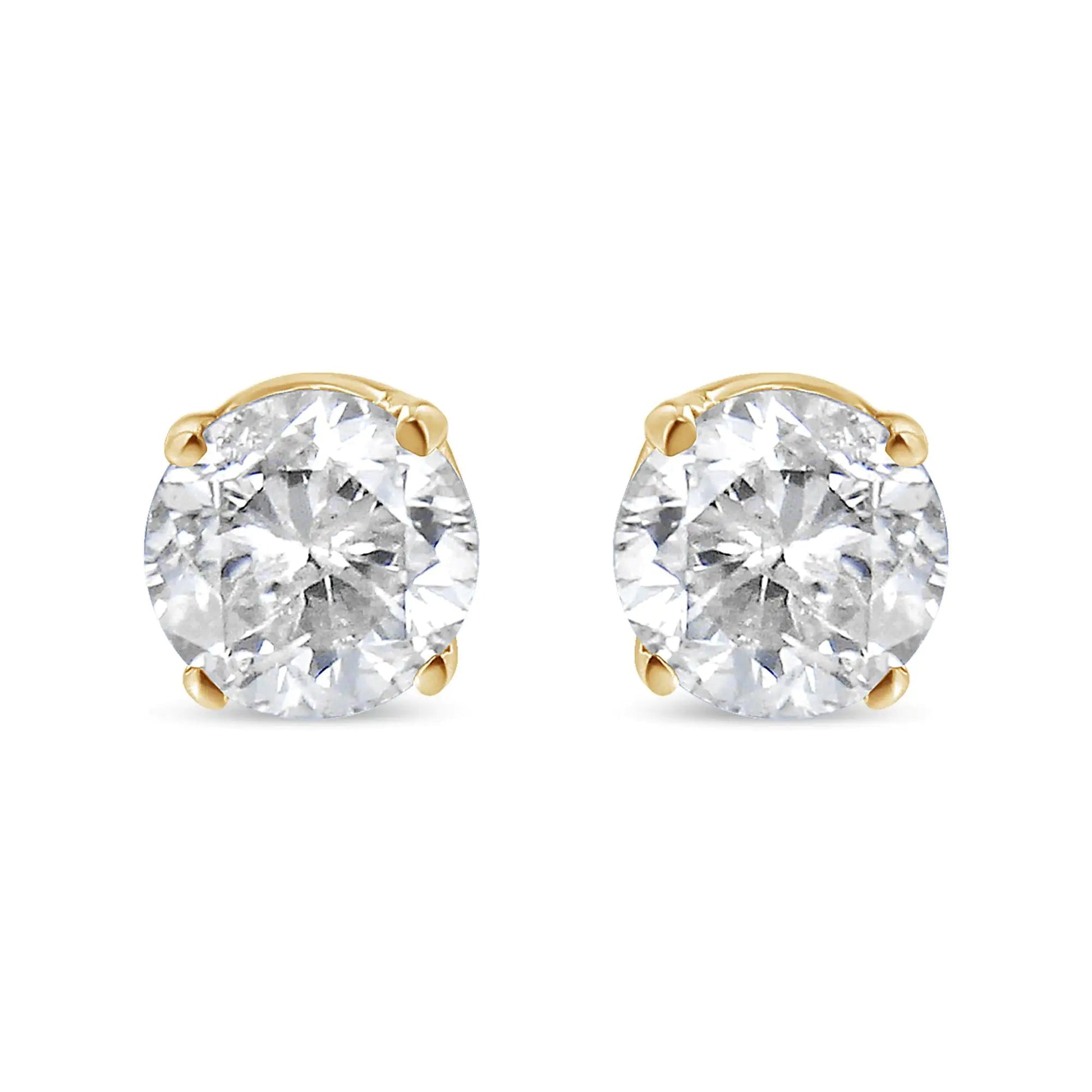 10K Yellow Gold 1/2 Cttw Round Brilliant-Cut Near Colorless Diamond Classic 4-Prong Stud Earrings (J-K Color, I1-I2 Clarity) WEM Support (www.WEM.support)
