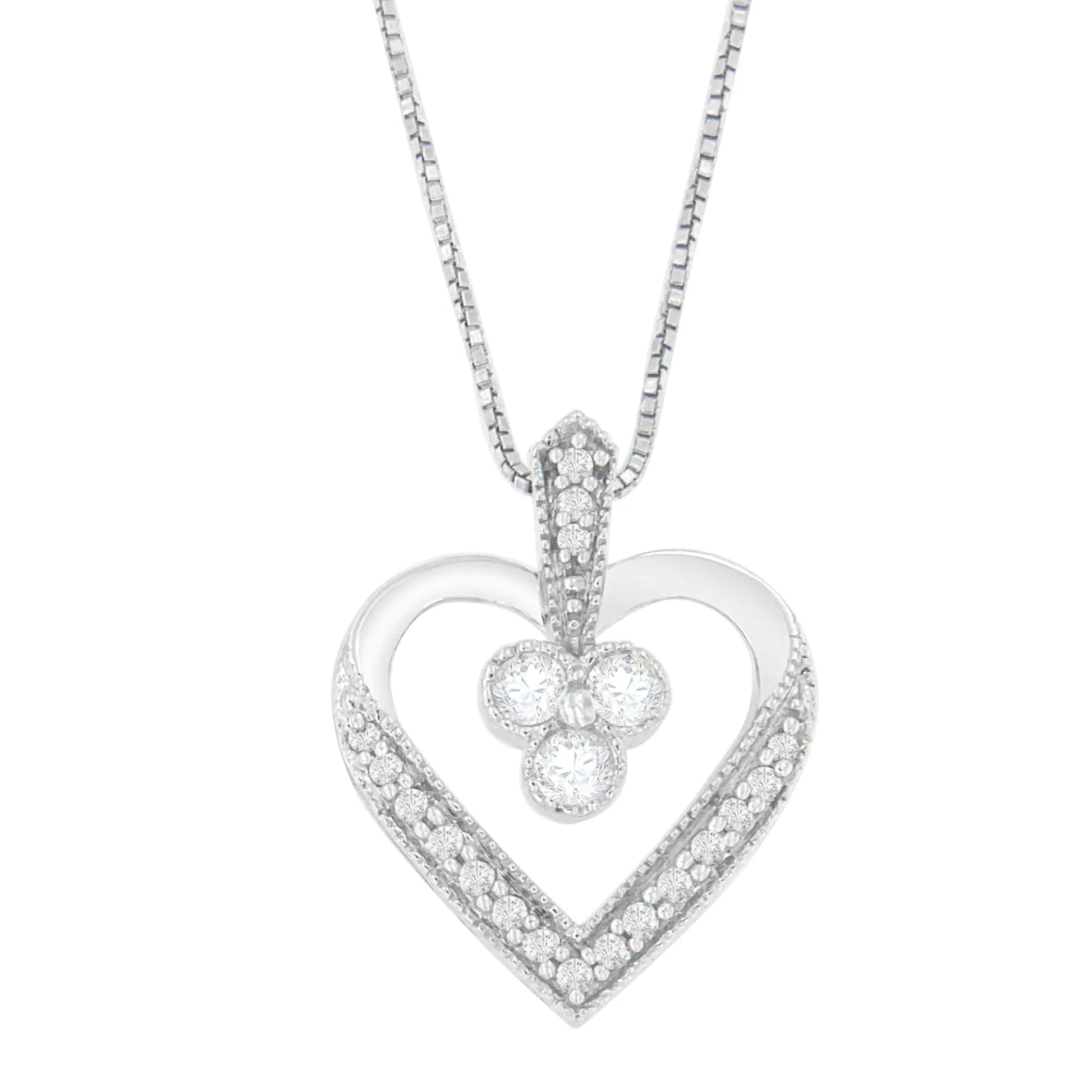 14K White Gold Princess Cut Diamond Forever Love Heart Pendant Necklace (0.30 cttw, H-I Color, SI2-I1 Clarity) WEM Support (www.WEM.support)