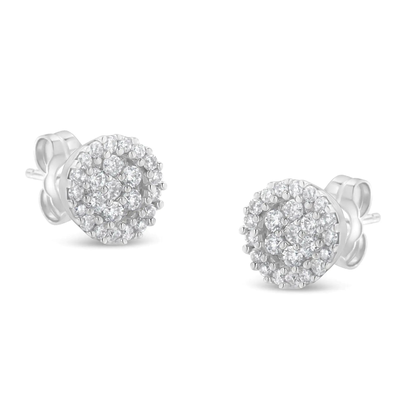 14K White Gold 1/2 Cttw Brilliant-Cut Diamond Halo-Style Cluster Round Button Stud Earrings (H-I Color, I1-I2 Clarity) WEM Support (www.WEM.support)