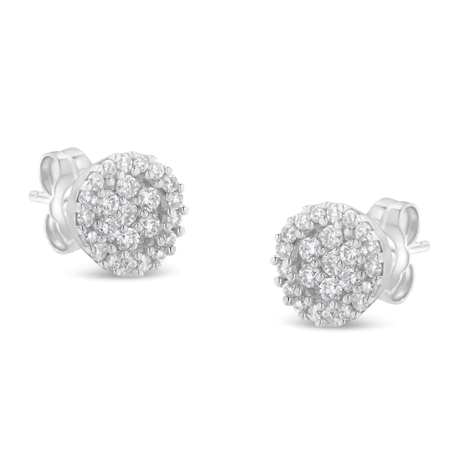 14K White Gold 1/2 Cttw Brilliant-Cut Diamond Halo-Style Cluster Round Button Stud Earrings (H-I Color, I1-I2 Clarity) WEM Support (www.WEM.support)