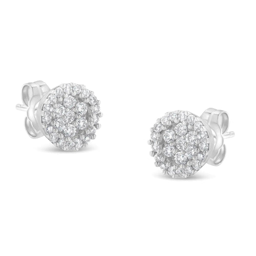 14K White Gold 1/2 Cttw Brilliant-Cut Diamond Halo-Style Cluster Round Button Stud Earrings (H-I Color, I1-I2 Clarity) WEM Support (www.WEM.support)