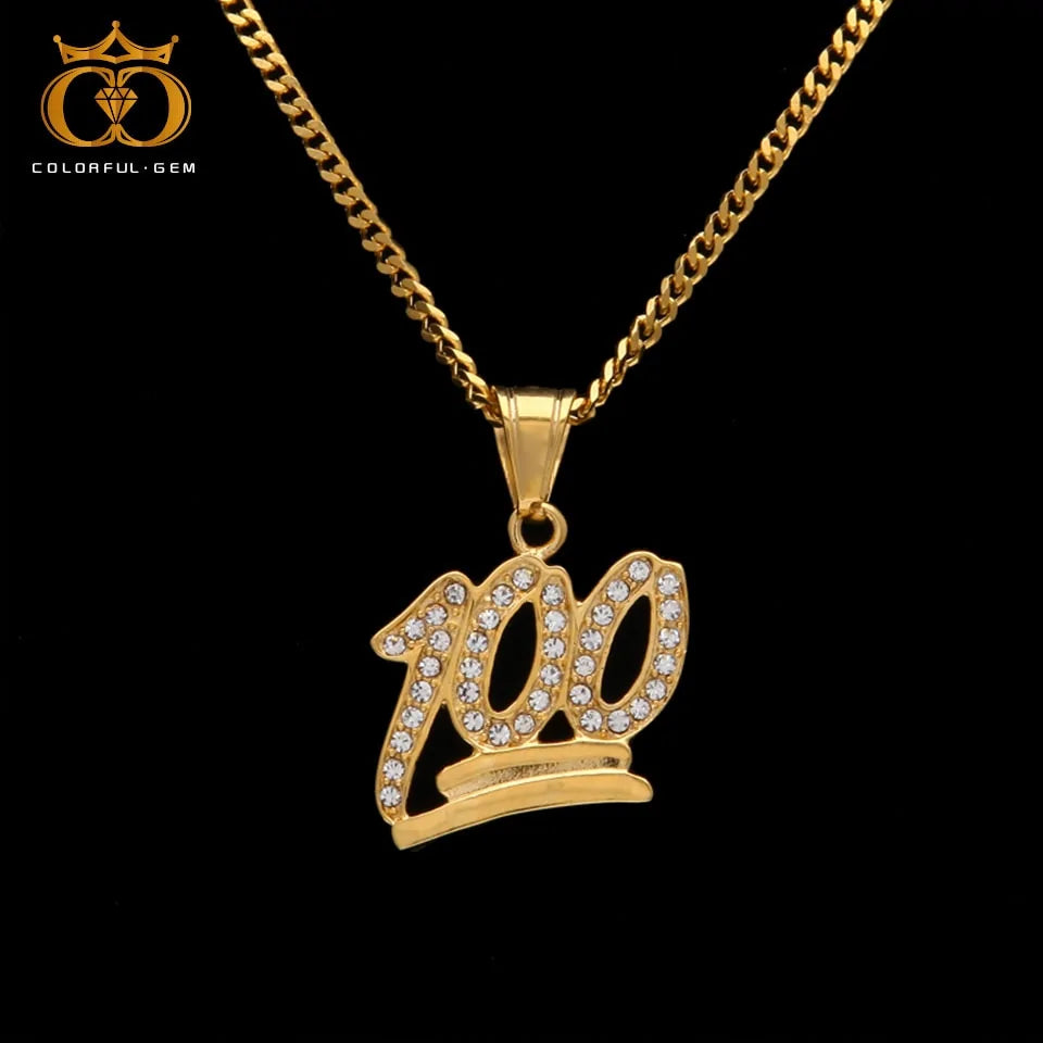 Gold Emoji 100 Logo Pendant Necklace WEM Support (www.WEM.support)