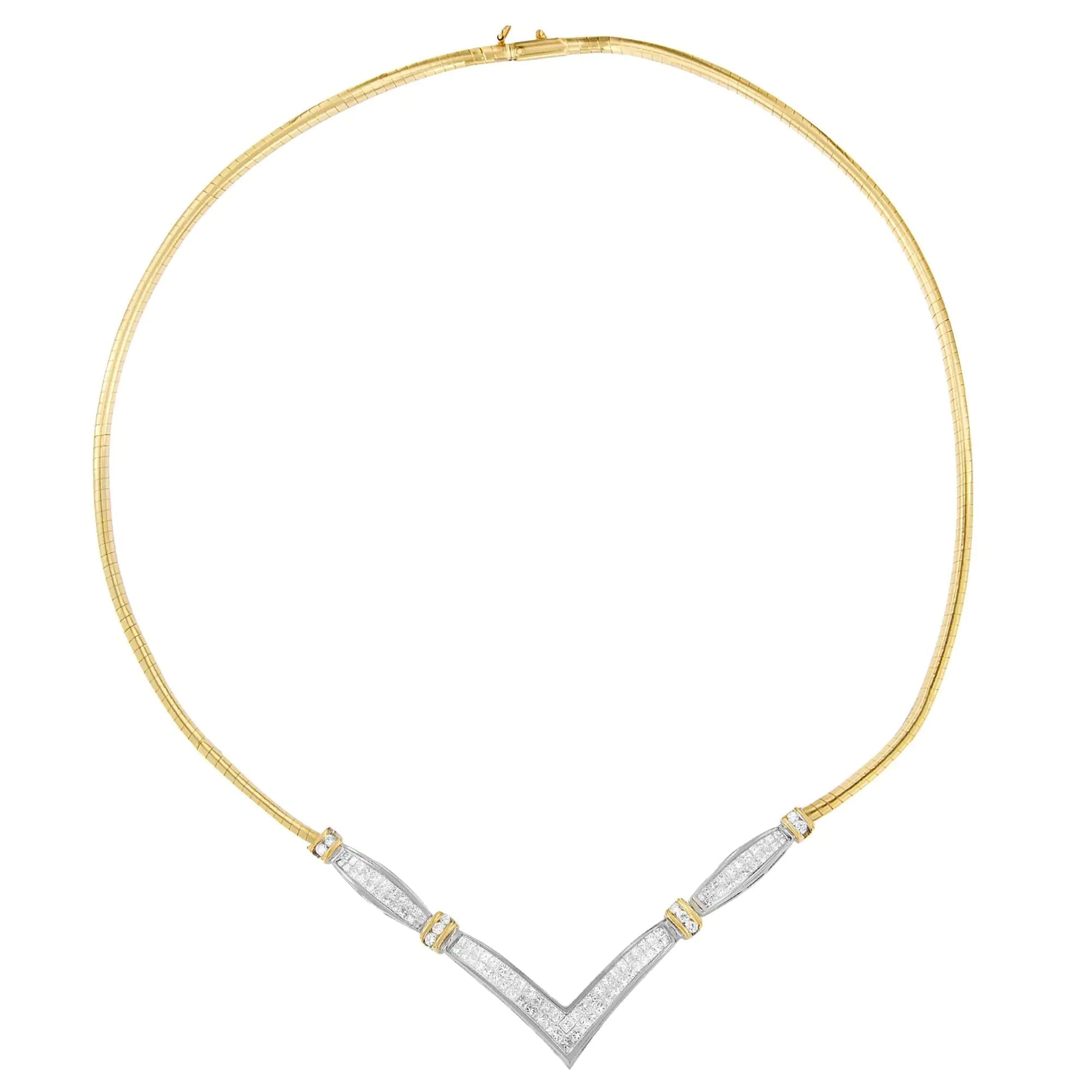 14K Yellow and White Gold 2.00 Cttw Round and Princess-Cut Diamond 'V' Shape Statement Necklace (H-I Color, SI2-I1 Clarity) - 18" WEM Support (www.WEM.support)