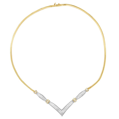 14K Yellow and White Gold 2.00 Cttw Round and Princess-Cut Diamond 'V' Shape Statement Necklace (H-I Color, SI2-I1 Clarity) - 18" WEM Support (www.WEM.support)