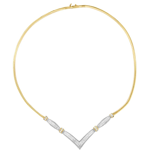 14K Yellow and White Gold 2.00 Cttw Round and Princess-Cut Diamond 'V' Shape Statement Necklace (H-I Color, SI2-I1 Clarity) - 18" WEM Support (www.WEM.support)