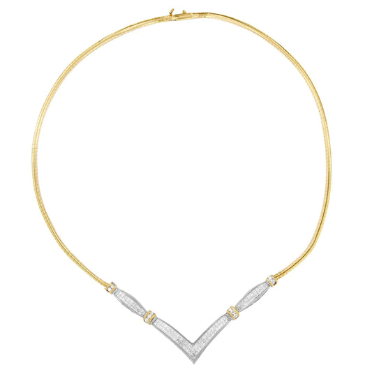 14K Yellow and White Gold 2.00 Cttw Round and Princess-Cut Diamond 'V' Shape Statement Necklace (H-I Color, SI2-I1 Clarity) - 18" WEM Support (www.WEM.support)