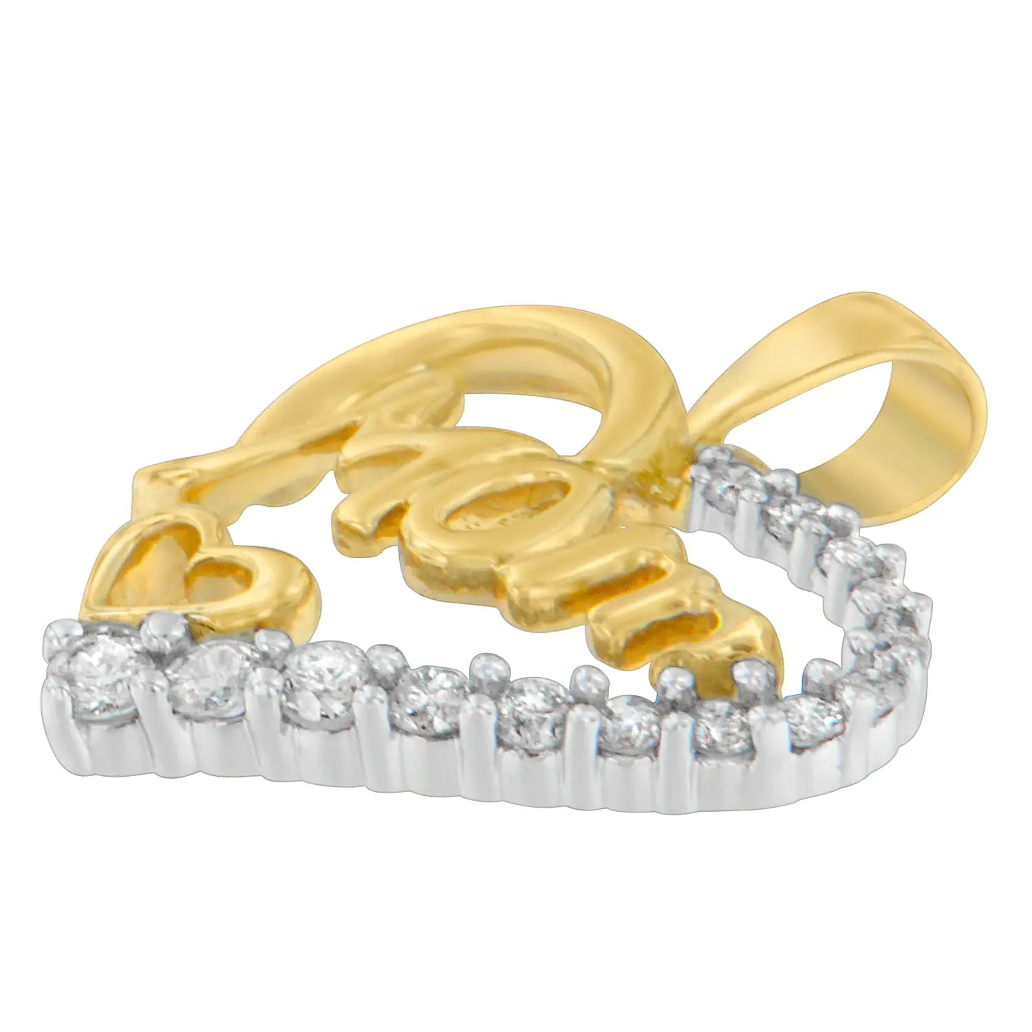 Colar com Pingente de Coração 'Mãe' em Ouro Amarelo 10K com Diamantes Redondos (0.25 cttw, Cor H-I, Clareza I1-I2) WEM Support (www.WEM.support)