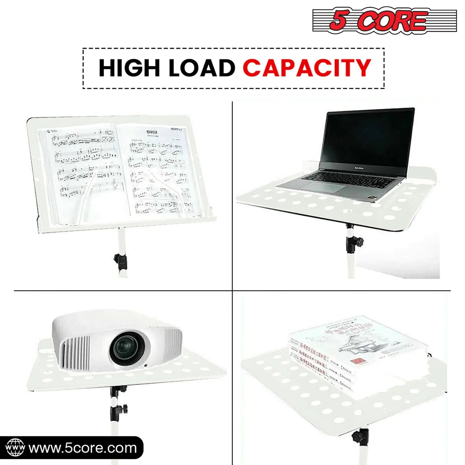 5Core Music Stand For Sheet Music Portable Tripod Adjustable Folding Note Holder WHITE WEM Support (www.WEM.support)