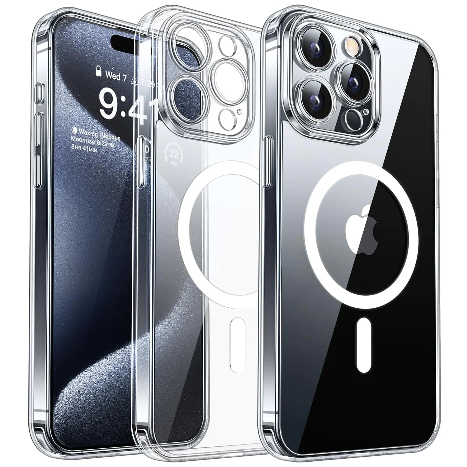 CANSHN Magnetic for iPhone 15 Pro Case Clear, Upgraded [Full Camera Protection] [Compatible with Magsafe] Non - Yellowing Protective Shockproof Bumper Phone Case 6.1 inch - Clear - Catch Cards