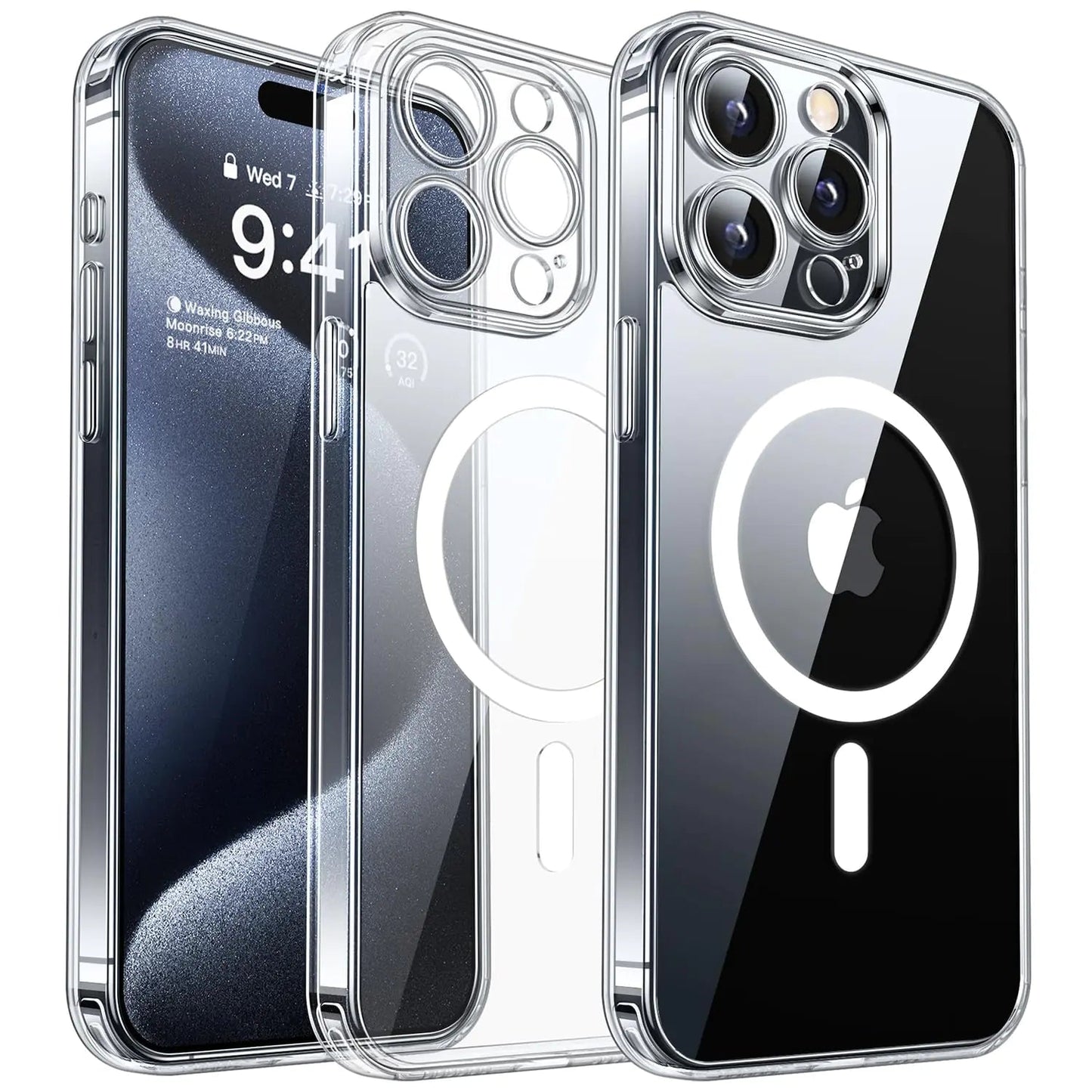 CANSHN Magnetic for iPhone 15 Pro Case Clear, Upgraded [Full Camera Protection] [Compatible with Magsafe] Non - Yellowing Protective Shockproof Bumper Phone Case 6.1 inch - Clear - Catch Cards