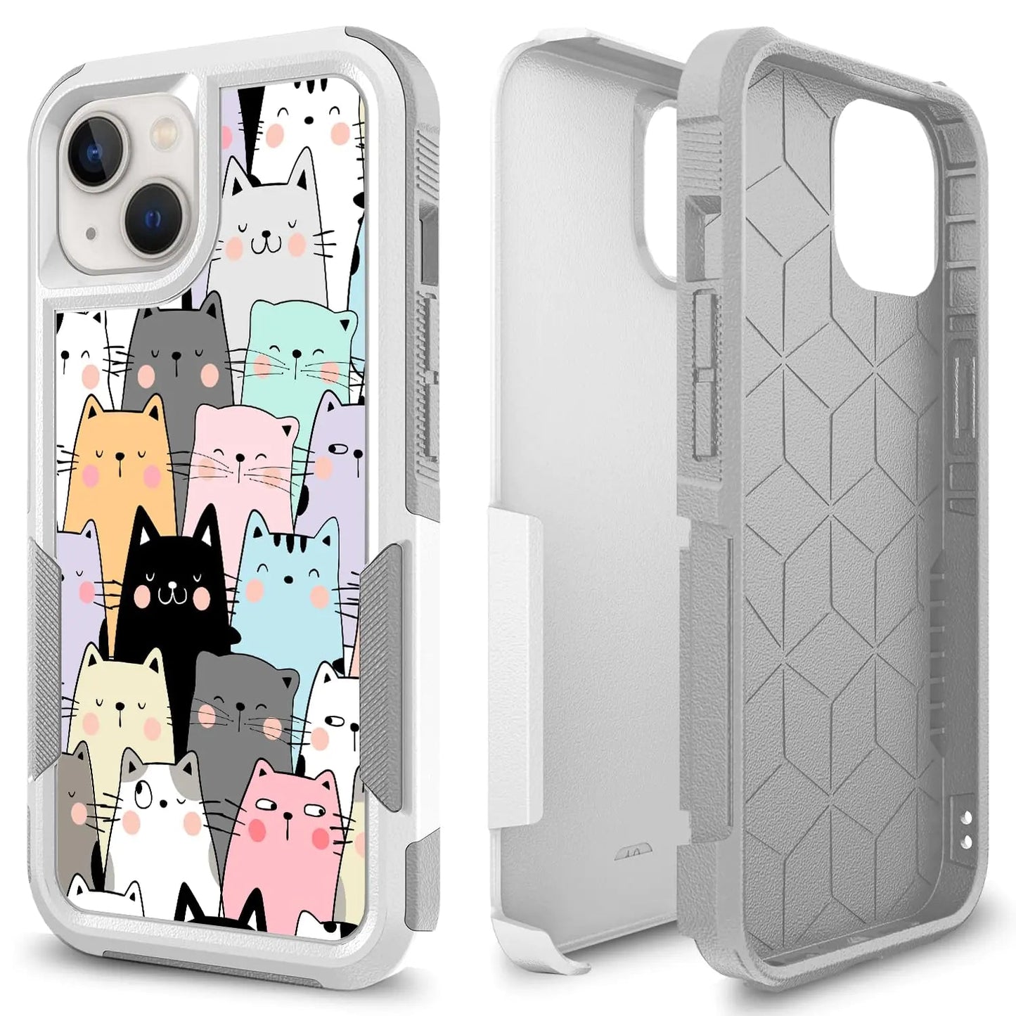 Case for iPhone 13, Cute Funny Cats Pattern Shock - Absorption Hard PC and Inner Silicone Hybrid Dual Layer Armor Defender Case for iPhone 13 (6.1 inch) - Catch Cards