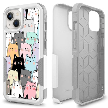 Case for iPhone 13, Cute Funny Cats Pattern Shock - Absorption Hard PC and Inner Silicone Hybrid Dual Layer Armor Defender Case for iPhone 13 (6.1 inch) - Catch Cards