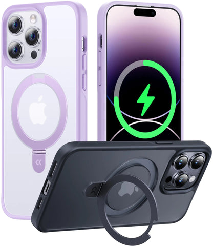 CASEKOO Designed for iPhone 15 Pro Max Case with Magnetic Invisible Stand [Military Drop Protection] [Compatible with MagSafe] Shockproof Slim Translucent Matte Promax Case 6.7 Inch, Pink - Catch Cards