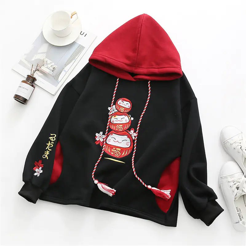 Casual Cartoon Embroidery Hooded Velvet Sweater - Catch Cards