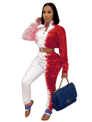 Casual Printed Stretch Sweatshirt and Waist Sports Set - Catch Cards