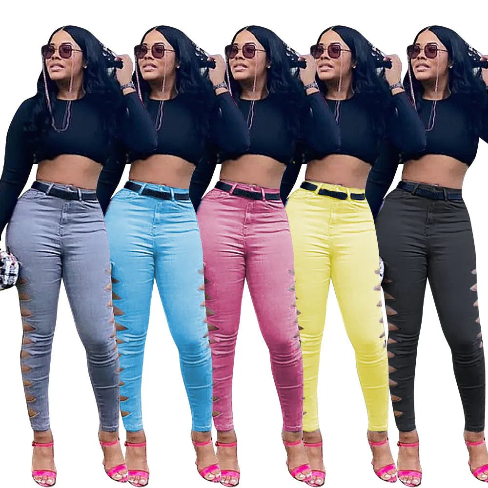 Casual Solid Color Ripped Jeans for Fashion Lovers - Catch Cards