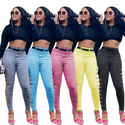 Casual Solid Color Ripped Jeans for Fashion Lovers - Catch Cards